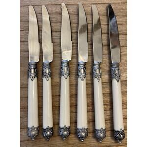 Vtg Set of 6 Home Essentials RENAISSANCE BONE Dinner Knives 9” Serrated